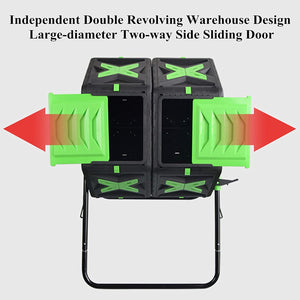 Rotatable Composting Tumblers, Outdoor Dual Chamber Composter Bin with 2 Sliding Doors, BPA Free & UV Resistant, Yard Waste Bin, Garden Trash Can