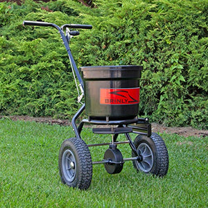 Brinly P20-500BHDF-A Push Spreader with Side Deflector Kit and Hopper Grate, 50 lb. Capacity, Matte Black