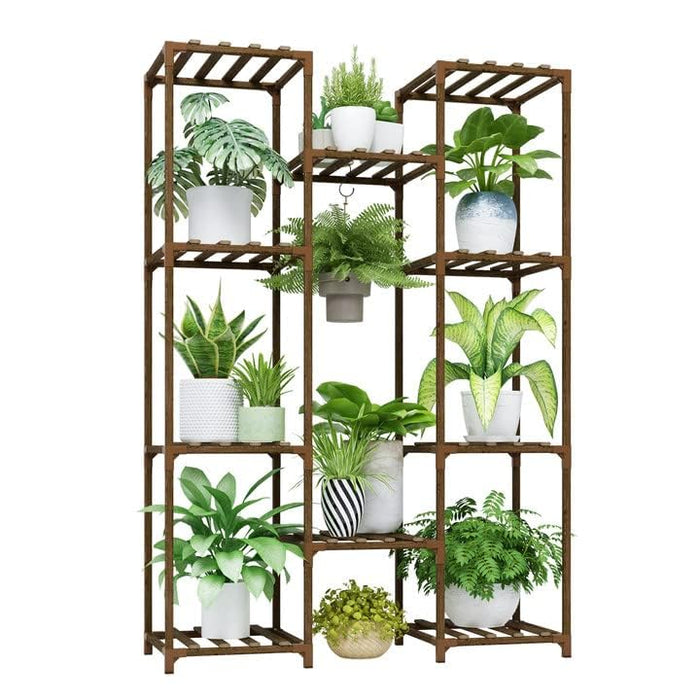 Bamworld Plant Stand Indoor Outdoor Hanging Plants Shelf Tall Large Plant Holder Wood for Living Room Plant Rack Indoor Multiple Plants Patio Balcony Garden
