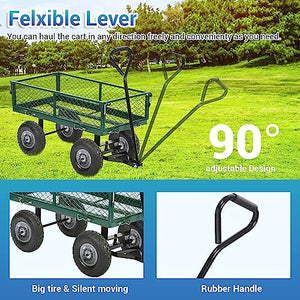 Garden Carts Yard Dump Wagon Cart Lawn Utility Cart Outdoor Steel Heavy Duty Beach Lawn Yard Landscape