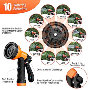 Besiter Garden Hose 100FT Stainless Steel Water Hose with 10 Functions Adjustable Spray Nozzle, Heavy-Duty Metal Garden Hose Flexible Durable No-Tangle & Kink Leak Dog Proof Hose for Yard Lawn(Orange)