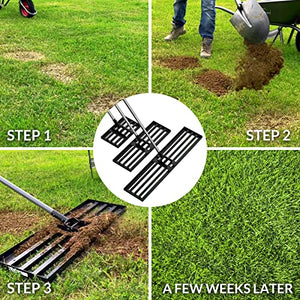 Walensee Lawn Leveling Rake, 6.5FT 17"x10" Levelawn Tool, Heavy Duty Effort Saving Lawn Level Tool, Stainless Steel Handle Lawn Leveler for Yard Garden Golf Course, Ease Level Soil Sand Dirt Surfaces