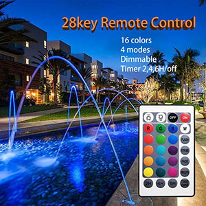 Pond Lights with Timer, Colored Fountain Lights IP68 Waterproof Pond Light, Underwater LED Dimmable Outdoor Lights for Fish Tank Pond Fountain Garden Landscape (2 Lights)