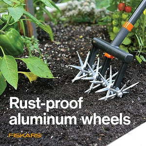 Fiskars Telescoping Rotary Cultivator - 40"-60" Extendable Gardening Hand Tool - Rotary Hand Cultivator Tool and Garden Tiller for Soil or Reseeding Grass