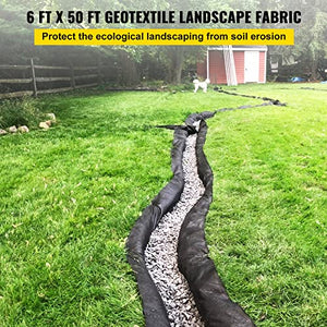 VEVOR Geotextile Landscape, 6ft x 50ft 8 oz, Non-Woven PP Drainage 350N Tensile Strength & 440 N Load Capacity, for Ground Cover, Garden Fabric, French Drains, Black
