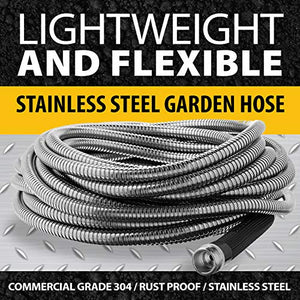Bionic Steel 100 FT Garden Hose, 304 Stainless Steel Metal Water Hose 100Ft, Flexible Hose, Kink Free, Ultra Lightweight and Durable, Crush Resistant Fitting, Easy to Coil, 500 PSI - 2023 Model