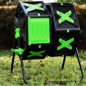 Rotatable Composting Tumblers, Outdoor Dual Chamber Composter Bin with 2 Sliding Doors, BPA Free & UV Resistant, Yard Waste Bin, Garden Trash Can