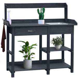VEIKOUS Potting Bench Table Garden Workstation with Removable Stainless Sink, Drawer and Storage Shelves for Indoor Outdoor