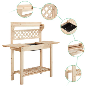 Topeakmart Garden Potting Bench Table w/Sliding Tabletop, Outdoor Workstation w/Detachable Sink, Wooden Work Bench w/Wide Open Storage Shelves & Mesh Board, Natural Wood