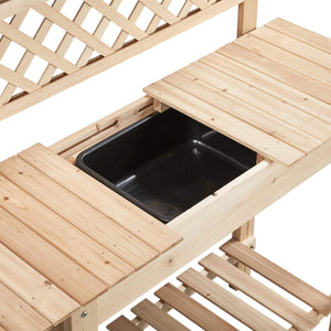 Topeakmart Garden Potting Bench Table w/Sliding Tabletop, Outdoor Workstation w/Detachable Sink, Wooden Work Bench w/Wide Open Storage Shelves & Mesh Board, Natural Wood